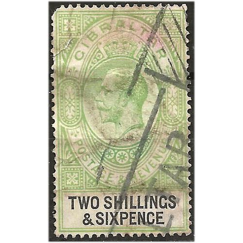 Gibraltar 1925 SG104 2/6d Green & Black Good Filler . ..