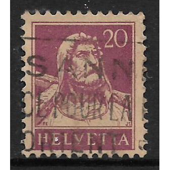 SWITZERLAND 1914 WILLIAM TELL 20c PURPLE ON BUFF SG 287 FINE USED#