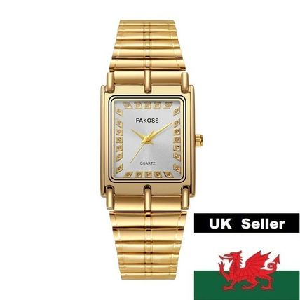 Unisex Silver Square Tank Face Gold Stainless Steel Movable Clasp Bracelet Watch