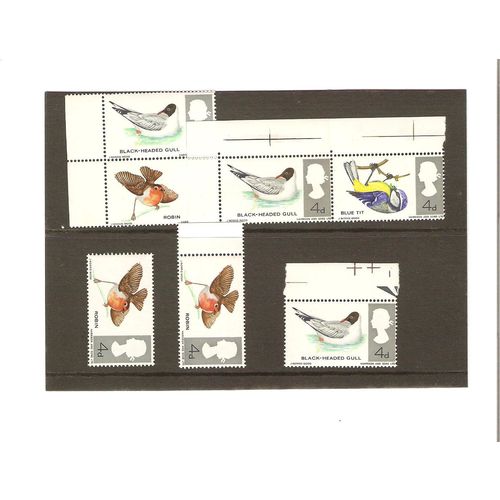 Great Britain Wild Birds 4d 7 x assorted mint stamps all with edge margin strip