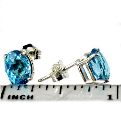 Swiss Blue Topaz, 925 Sterling Silver Post Earrings, SE002