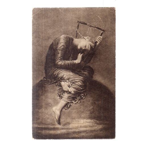 HOPE painting by G. F. Watts .National Gallery used antique postcard 1919 pm .