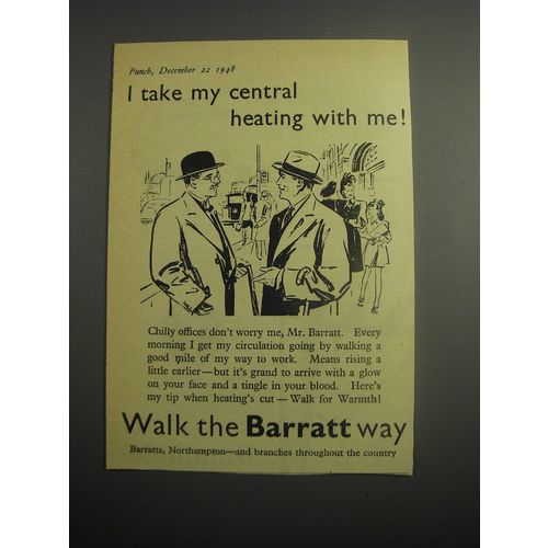1948 Barratt Shoes Ad - I take my central heating with me