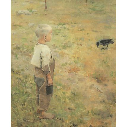 Akseli Gallen Kallela Boy With Crow Rare Painting Postcard