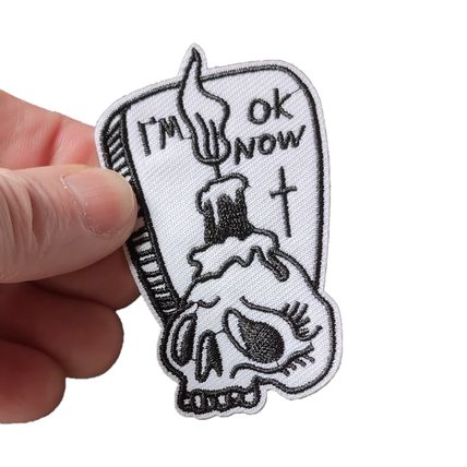 Skull Gravestone Iron On Patch Embroidered Sew Biker Punk 4.3 cm x 7.1 cm P549
