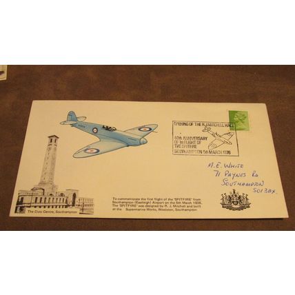 1976 Cover - RAF Spitfire 1st Flight Eastleigh Airport Anniversary, Southampton