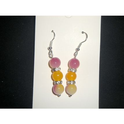 Fabulous blend yellow & purple glass with yellow calcite short crystal earrings