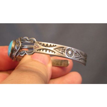 VINTAGE NATIVE AMERICAN TURQUOISE STERLING SILVER CUFF BRACELETE 16.5grams