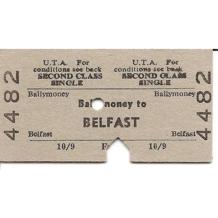 U.T.A. Edmondson Ticket - Ballymoney to Belfast