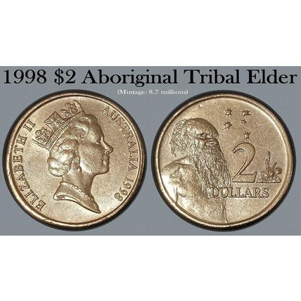 Australia 1998 Two Dollar $2 Coin Aboriginal Elder - Circulated [low mintage]