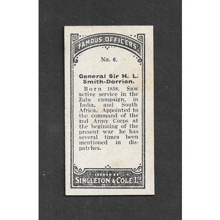 SINGLETON & COLE - Famous Officers - 1915 - #6 - Gen. Smith-Dorrien - Good.