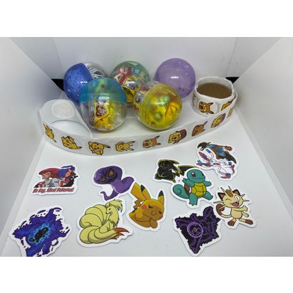 100 X Toy Filled capsules Pokemon Stickers - VENDING MACHINE STOCK REFILLS 50-55