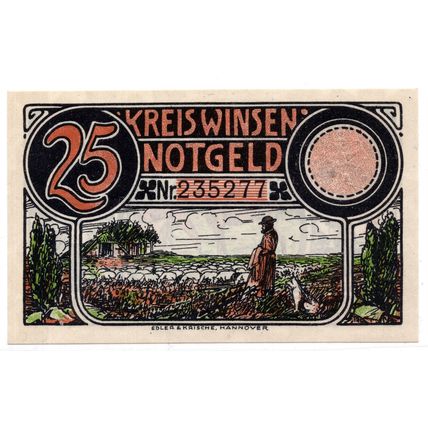 1921 Germany Winsen Notgeld 25 Pfennig Note (1163)