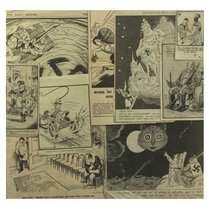Collection of 9 Anti-Fascist Newspaper Clipping Cartoons.