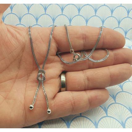 Vintage Italian 925 Sterling Silver Foxtail Chain Knot Lariat Y Drop Necklace