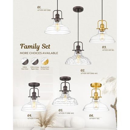 FEMILA Pendant Lights for Kitchen Island, 11" Farmhouse Hanging Light Fixture wi