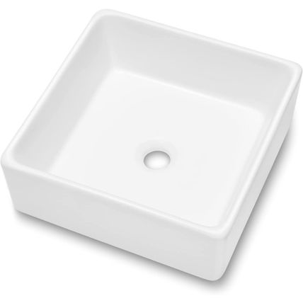 Dcolora 15X15" White Ceramic Porcelain Square Bathroom above Counter Vessel Sink