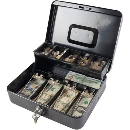 KYODOLED Locking Cash Box with Lock,Money Box with Cash Tray,Lock Safe Box with