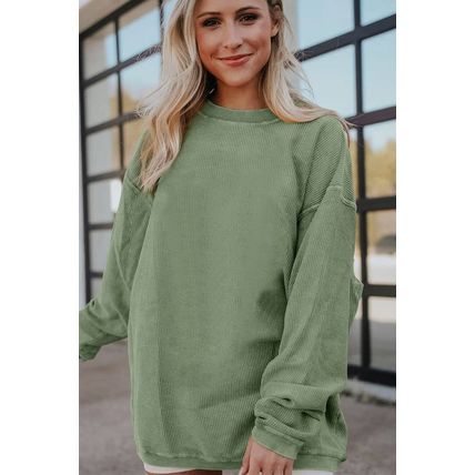 Green Ribbed Corded Oversized Sweatshirt