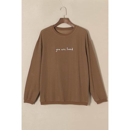Khaki You Are Loved Print Corduroy Sweatshirt