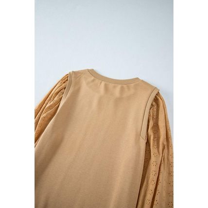 Pale Khaki Solid Patchwork Sleeve Round Neck Sweatshirt