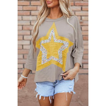Medium Grey Floral Starbust Exposed Seam Mineral Wash Top