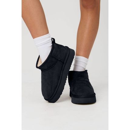 Black Faux Fur Lined Suede Ankle Snow Boots