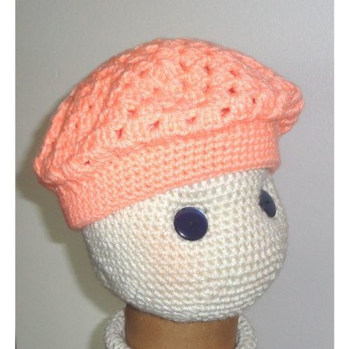 TODDLER girls rimmed beret hat crochet peach size 17.5 inch circumference #D001