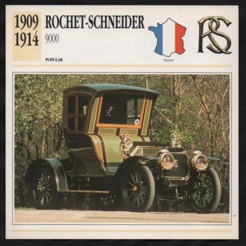 1909 to 1914 Rochet-Schneider 9000 Classic Car Photo and Info Card