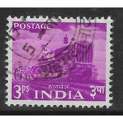 INDIA 1955 FIVE YEAR PLAN 3p BRIGHT PURPLE TRACTOR SG 354 FINE USED#2