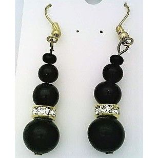 Black Onyx Gemstone Bead Gold Dangle Earrings