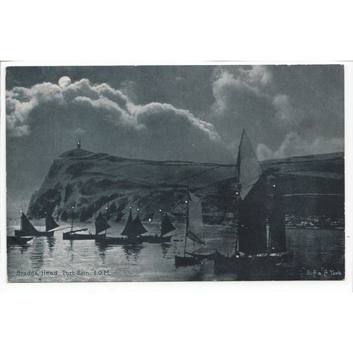 Bradda Head Port Erin Isle of Man IOM D F & Co Moonlight Postcard