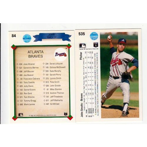 Lot of Two 1990 Upper Deck John Smoltz cards #84, #535 – HOF - Braves