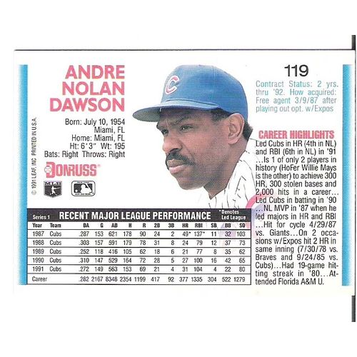 1992 Donruss Andre Dawson baseball card #119- NM-HOF-Cubs