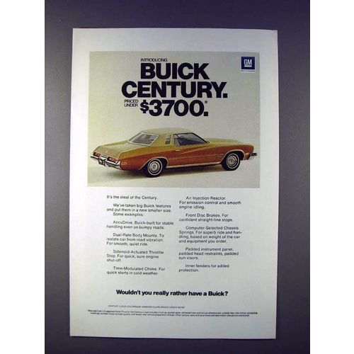 1973 Buick Century Car Ad - Priced Under $3700