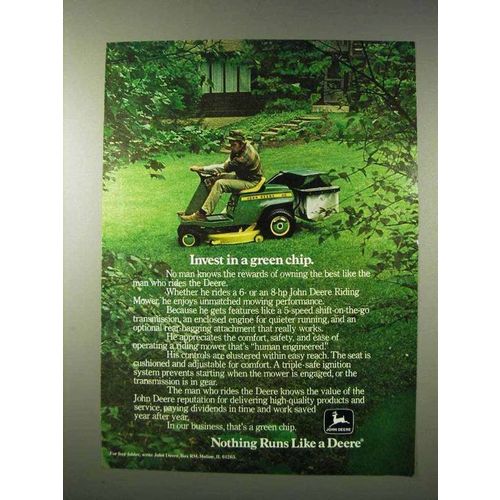 1977 John Deere 68 Riding Mower Ad - Invest Green Chip