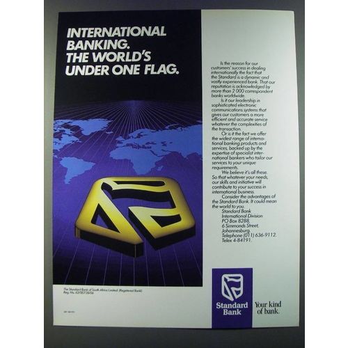 1986 Standard Bank Ad - International banking. The world's under one flag