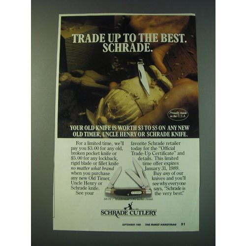 1988 Schrade 34OT Middleman Knife Ad - Trade up to the best