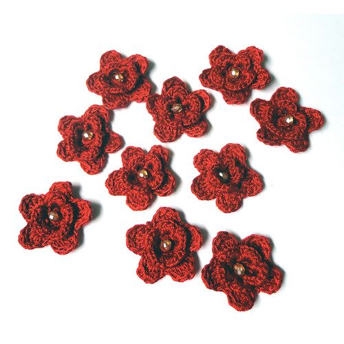 Flower appliques #F017 embellishments 10 pieces cotton crochet 32 mm diameter