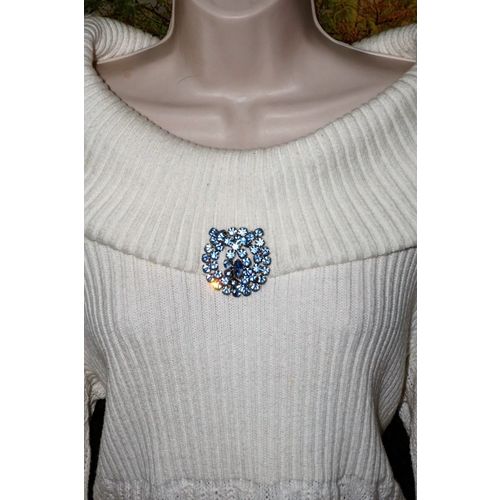 Vintage Large Brooch Pin Sapphire & Ice Blue Glass Rhinestone Cluster