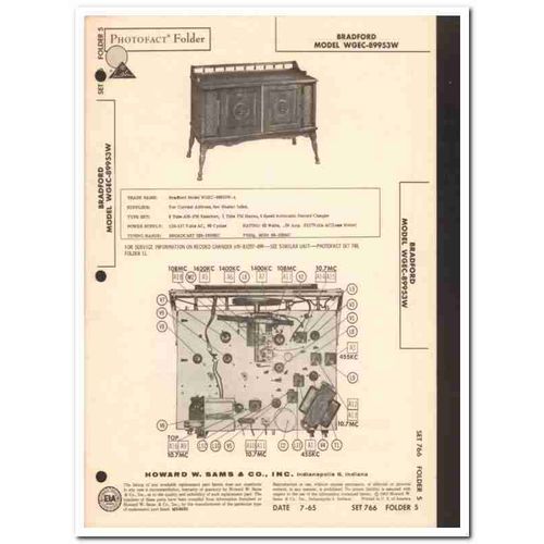 bradford model wgec-89953w am fm stereo phono sams photofact manual