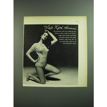 1969 Saks Fifth Avenue Oyster-Beige Nylon Romper Swim Suit Advertisement
