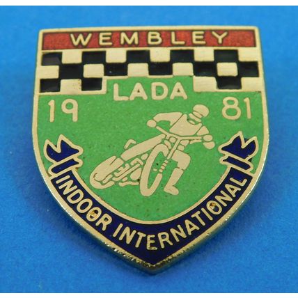 Vintage Speedway Wembley LADA Indoor International Metal Enamel Pin Badge 1981