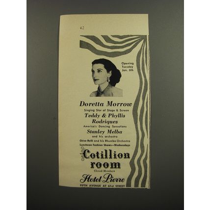 1953 Hotel Pierre Ad - Doretta Morrow Singing star of stage & screen