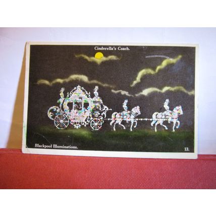 CINDERELLA'S COACH, BLACKPOOL ILLUMINATIONS, used postcard Valentine 1934 pm #