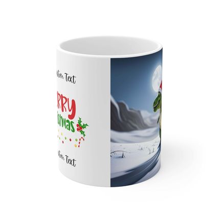 Personalized Dinosaur Raptor Rocks Christmas Santa Red Hat Ceramic Mug 11oz #8 C