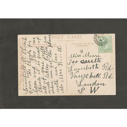 Genealogy Postcard Mo (Min) Moore 300 South Lambeth Road Vauxhall London 1910