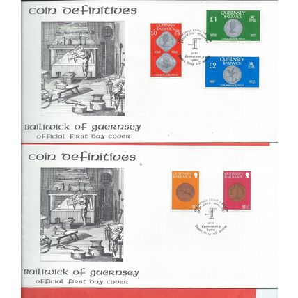 Guernsey stamps. 16 FDC from 1972 to 1980. 1972 Royal Silver Wedding etc (F322