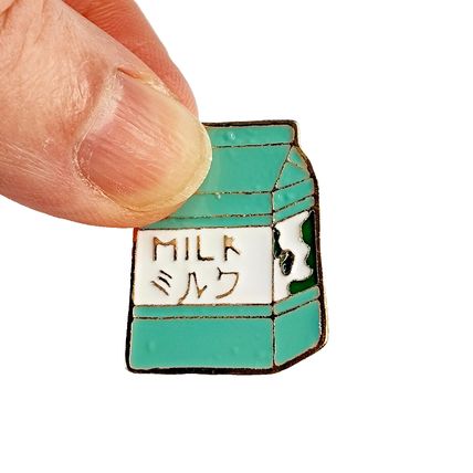 Milk Carton Enamel Pin Badge Cartoon Style Lapel 2.7 cm X 2.1 cm Fun BA188