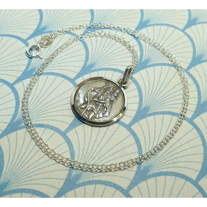 Vintage 925 Sterling Silver St Christopher Medallion Pendant Necklace